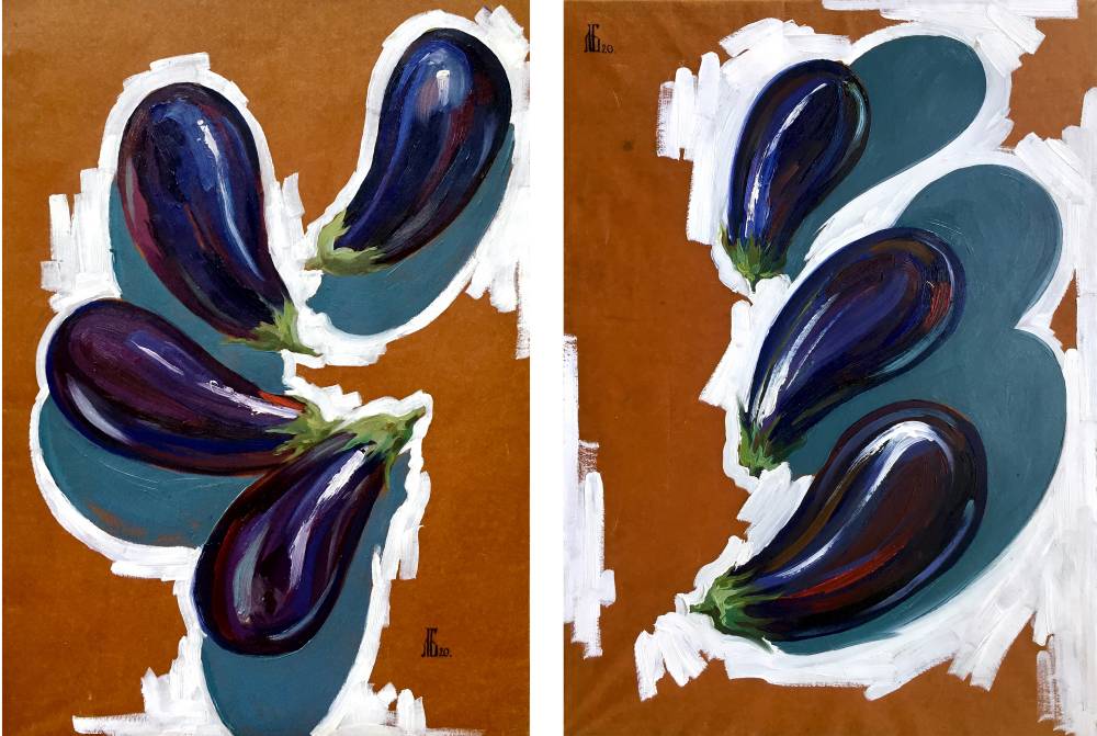 художник Елизавета Бородинова - Диптих 7 баклажанов
