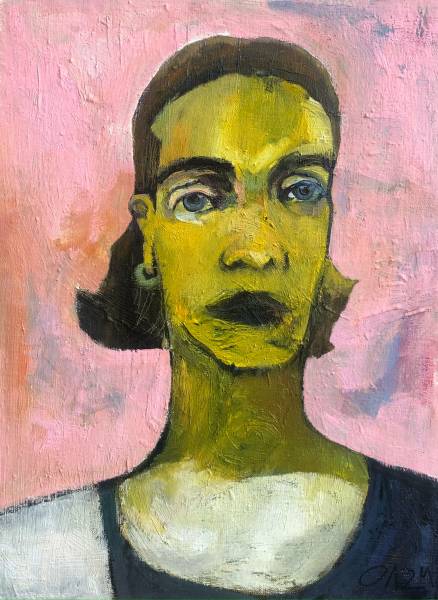 художник Oleynikova Lera - картина Автопортрет на розовом фоне - наив,модернизм,наивное искусство - - Не указан -