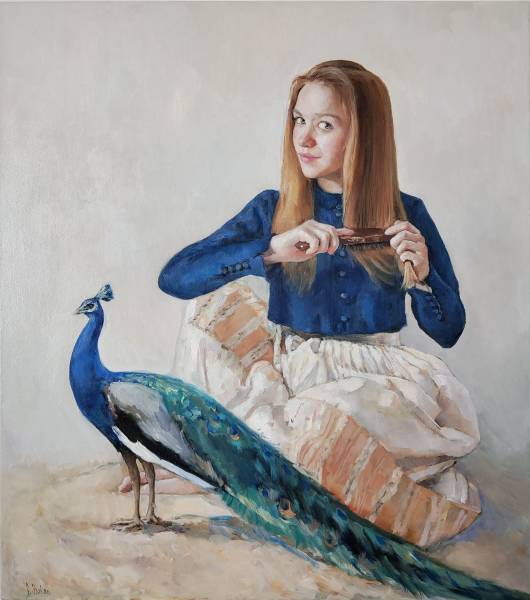 художник Белан Анна - картина Девочка с павлином - реализм - - Не указан -