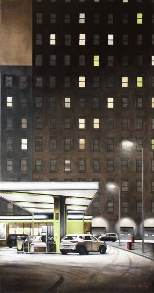 художник Красная Анна - картина Ночная заправка - реализм - городской пейзаж