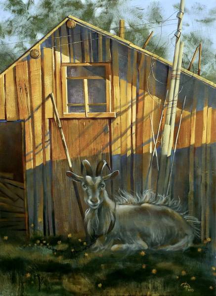 художник Хёртнагль Динара - картина На закате - реализм - деревенский пейзаж