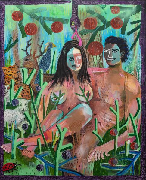 художник Evsti Bomse - картина Райский сад, из серии "Теории происхождения" - примитивизм - - Не указан -
