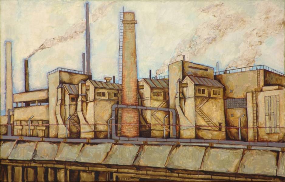 художник Малинина Юлия - картина Старый завод - реализм - индустриальный пейзаж