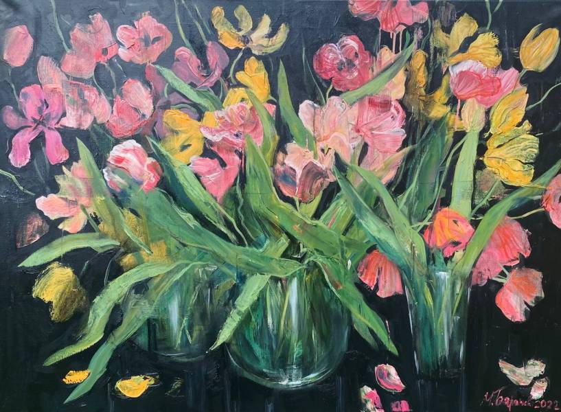 художник Баранова Маргарита - картина Тюльпаны на черном - реализм - - Не указан -