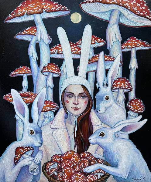 художник Gorohova Liana - картина Сборщики грибов - магический реализм - - Не указан -
